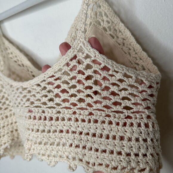 Urban Outfitters Cream Tan Crochet Spaghetti Strap Bralette Side Buttons Medium - Picture 5 of 10